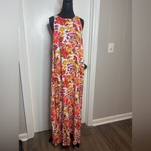 Natural Life Floral Maxi Dress Rayon Sleeveless Halter Boho with Pockets medium